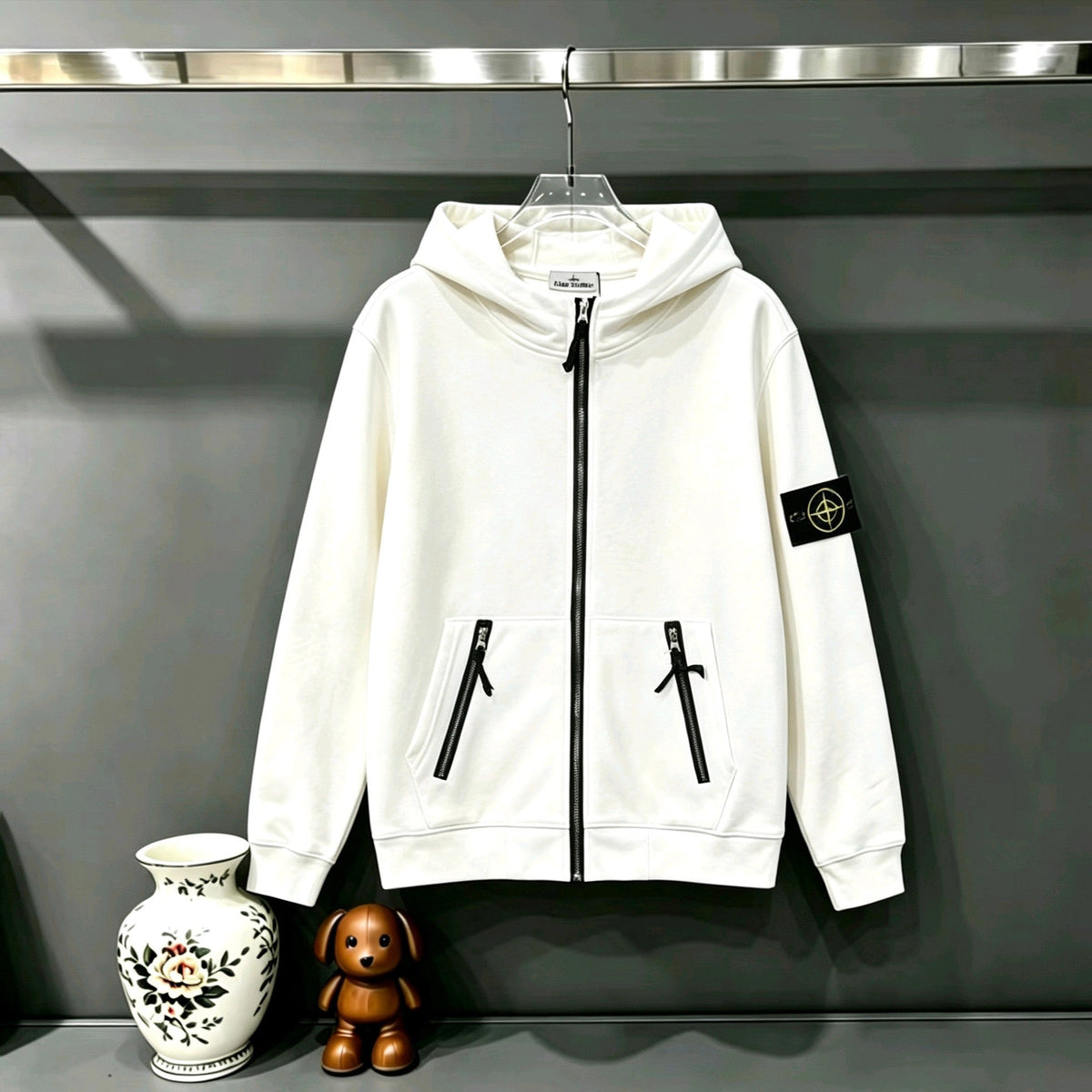 Stone Island Compass Badge Triple-Zip Full-Zip Hoodie Sweatshirt