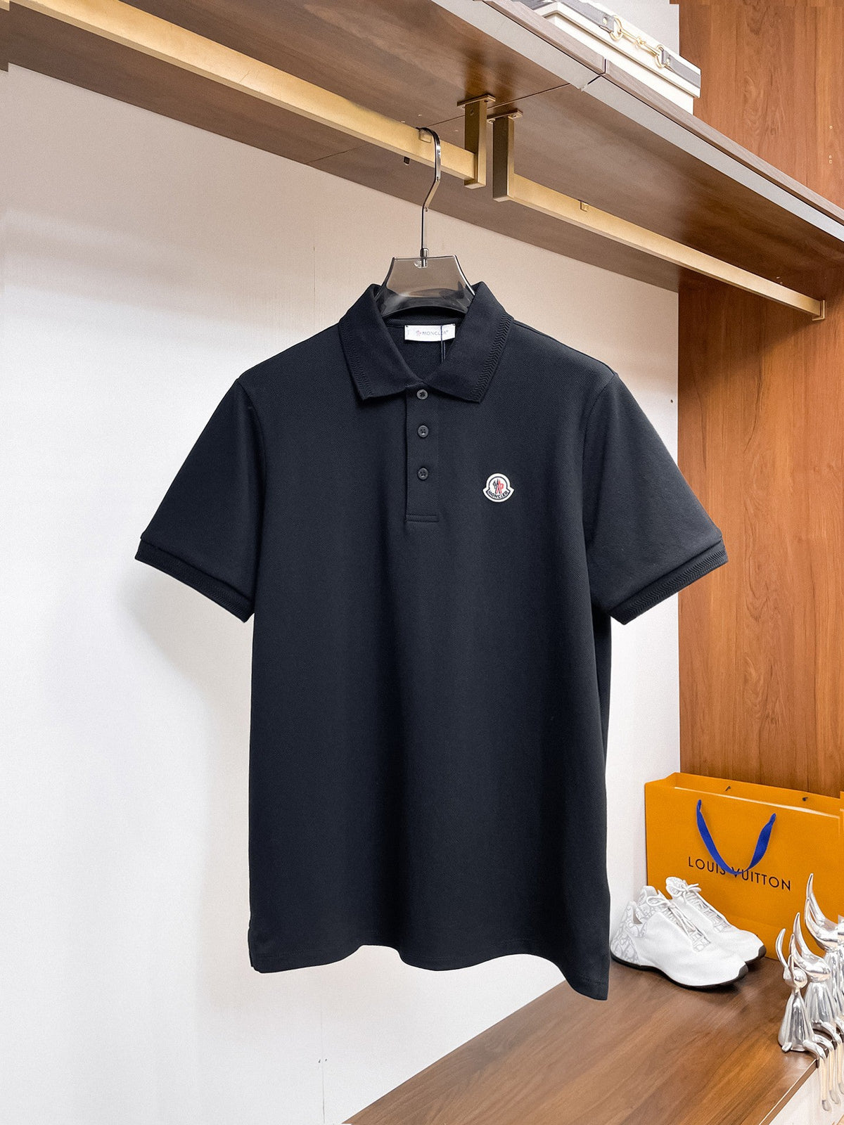 Moncler Logo‑Patch Short‑Sleeve Polo Shirt (Black)