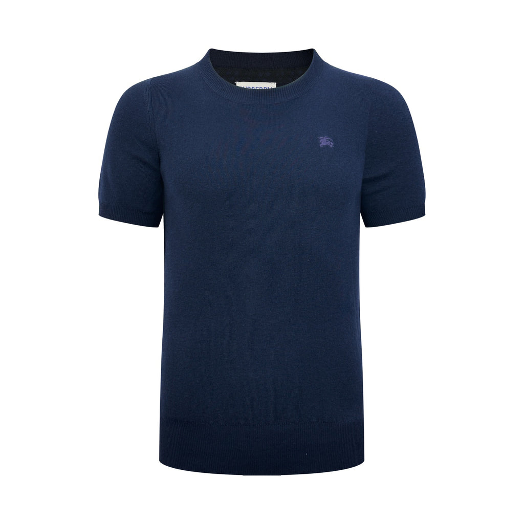 Men Crew Neck Short‑Sleeve Knit Sweater, Small Horse Embroidery