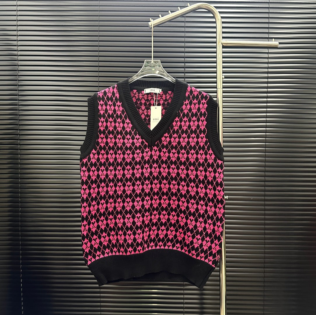 AMI Argyle Jacquard V‑Neck Knit Vest