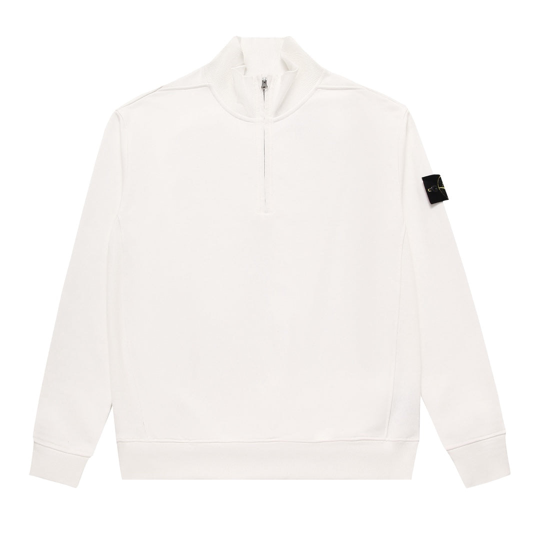 Stone Island Cotton Half-Zip Mock Neck Sweatshirt with Left Sleeve Compass Badge