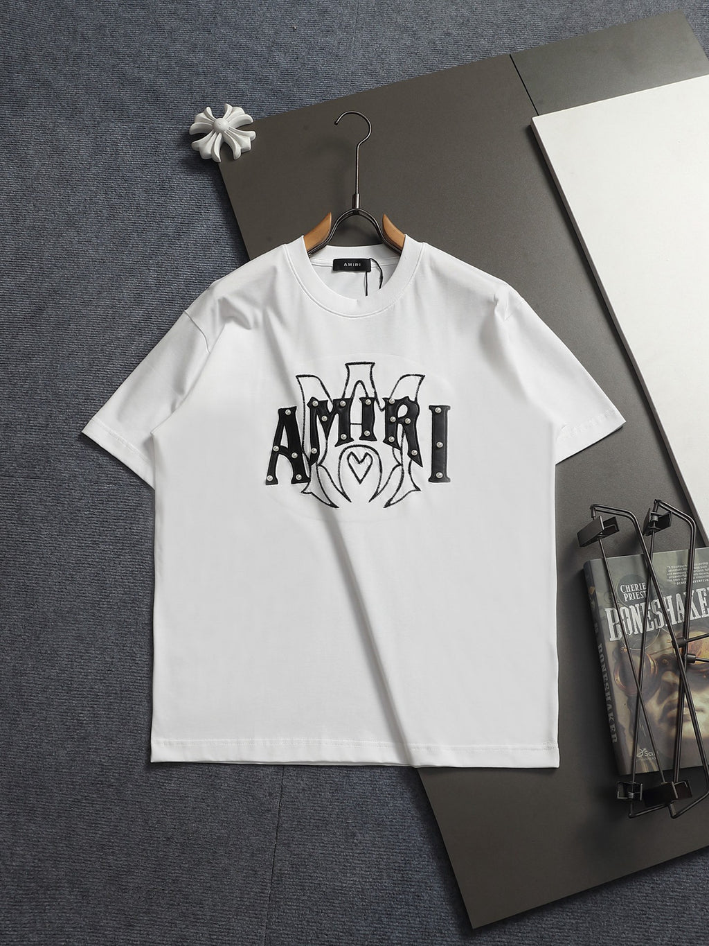 AMIRI Studded Heart Graphic Crew Neck Short‑Sleeve T‑Shirt