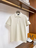 Moncler Zip‑Up Short‑Sleeve Polo Shirt (Cream)