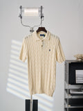 Ralph Lauren Men's Cable‑Knit Short‑Sleeve Polo Shirt, Navy Pony Embroidery
