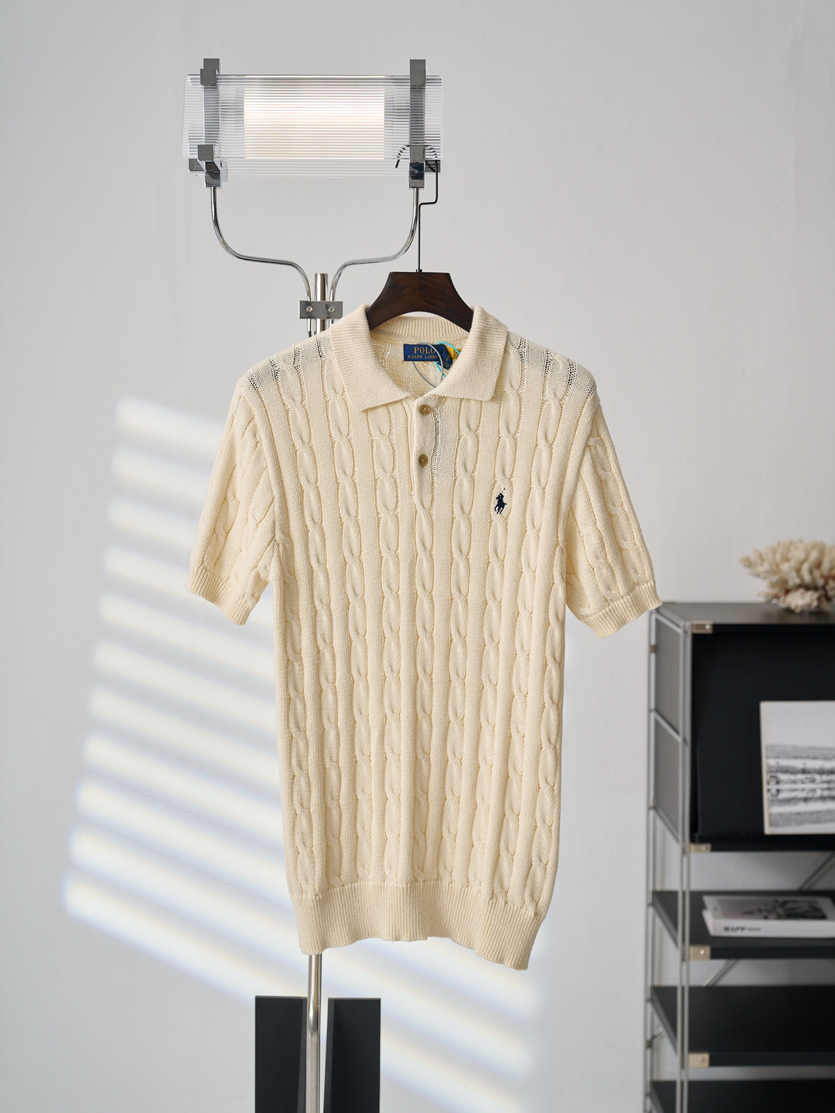 Ralph Lauren Men's Cable‑Knit Short‑Sleeve Polo Shirt, Navy Pony Embroidery