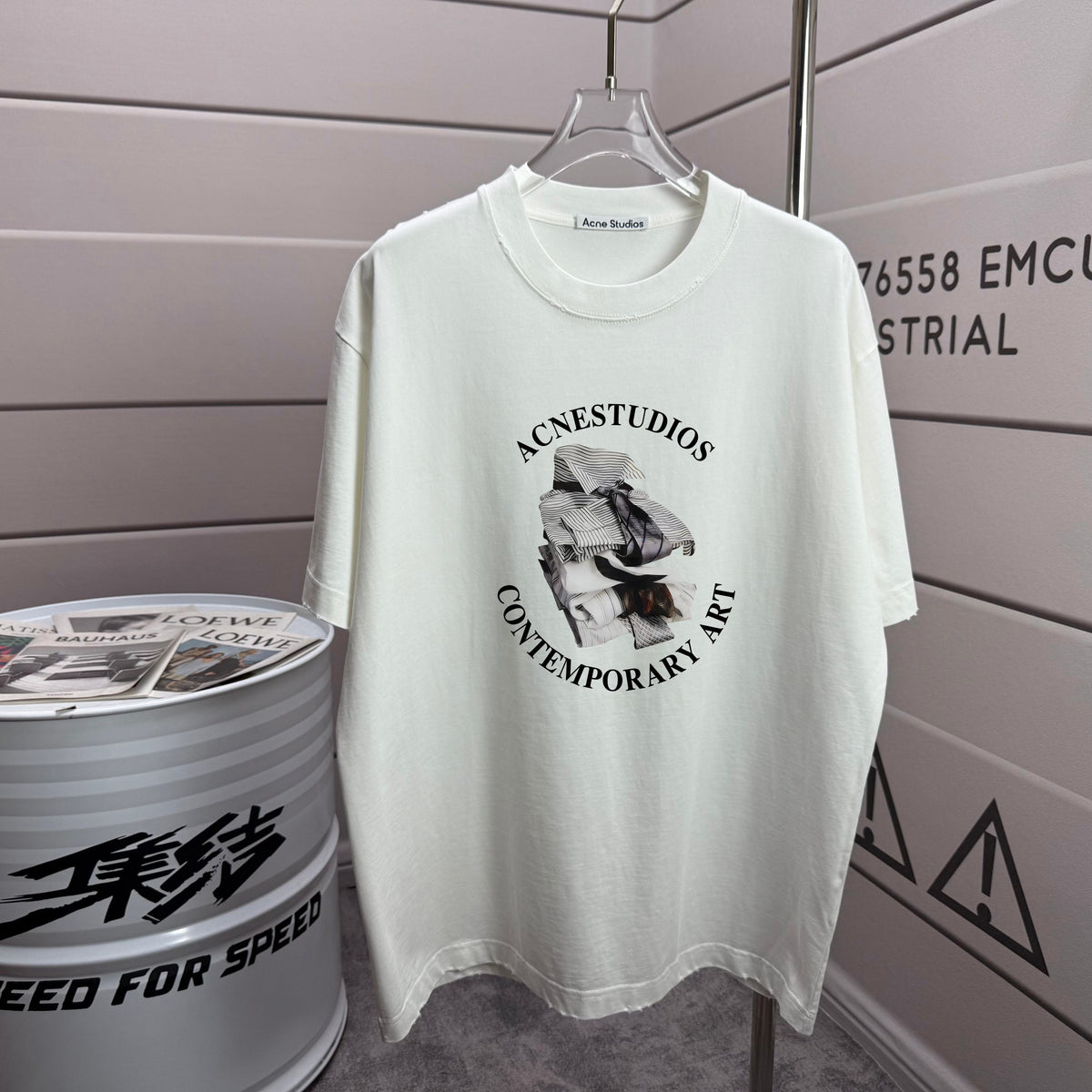 Acne Studios Contemporary‑Art Circular Graphic Distressed‑Trim Crew‑Neck Short‑Sleeve T‑Shirt
