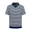 Polo Ralph Lauren Men's Striped V‑Neck Knit Short‑Sleeve Polo Shirt, Navy Pony Embroidery