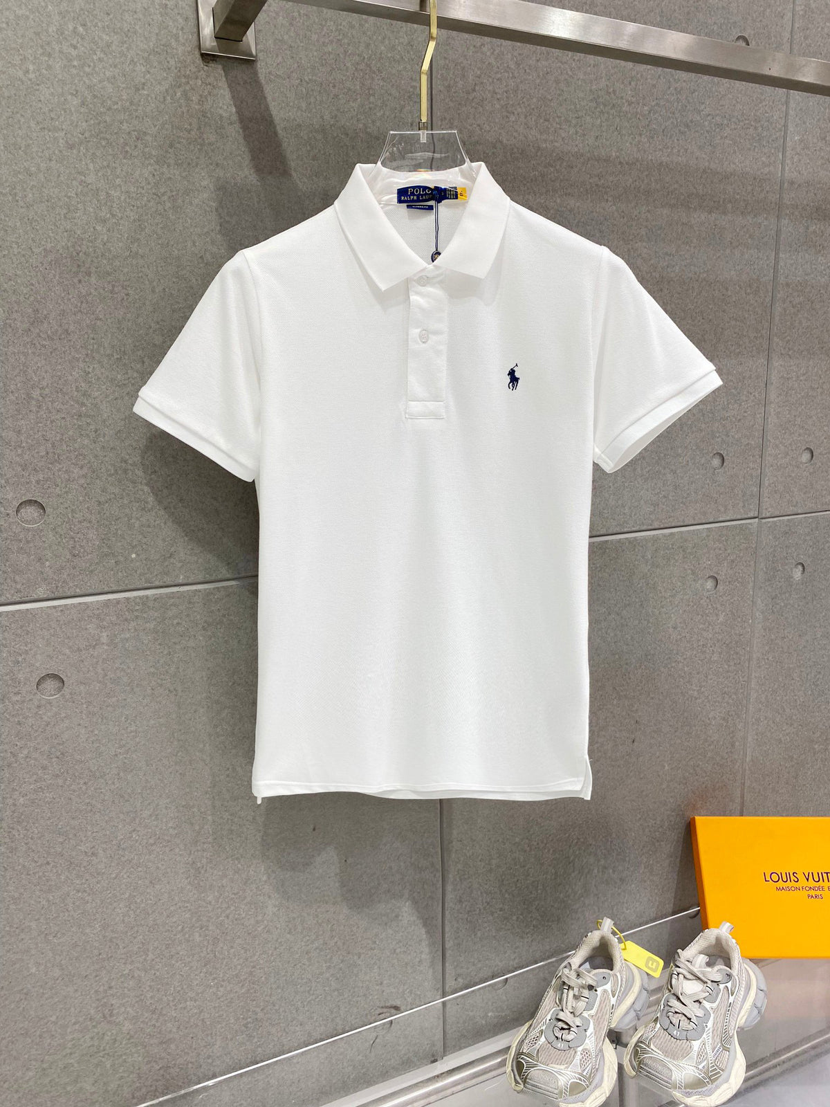 Men's Pique Short‑Sleeve Polo Shirt Small Horse Embroidery Solid White Casual Top