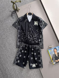 AMIRI MA Logo Bandana Border Bleach Splatter Camp Collar Shirt and Shorts Set