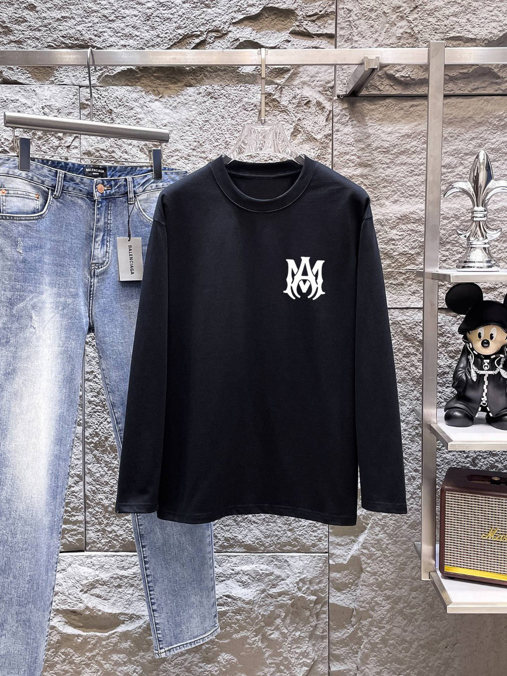 AMIRI MA Monogram Chest Graphic Long‑Sleeve Tee, Black