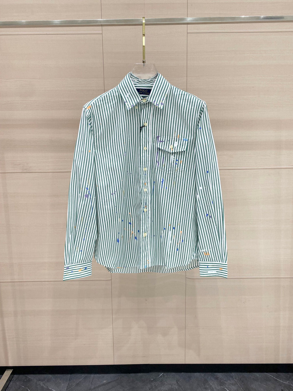 Ralph Lauren Men's Paint‑Splatter Stripe Long‑Sleeve Shirt