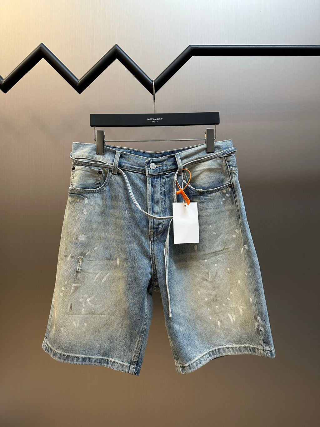 Acne Studios Paint‑Splatter Vintage Washed Denim Shorts