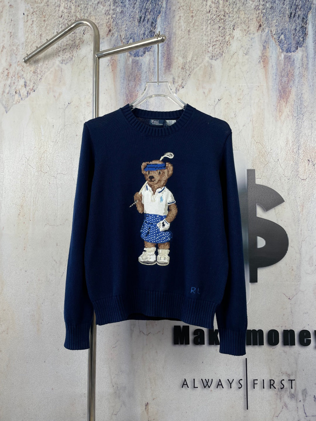 Ralph Lauren Men's Golf Polo Bear Crew‑Neck Knit Sweater
