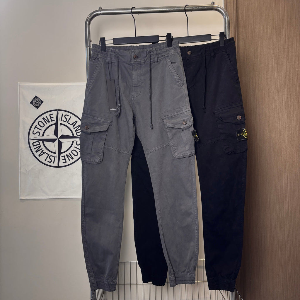 Stone Island Garment-Washed Cargo Jogger Pants with Compass Badge