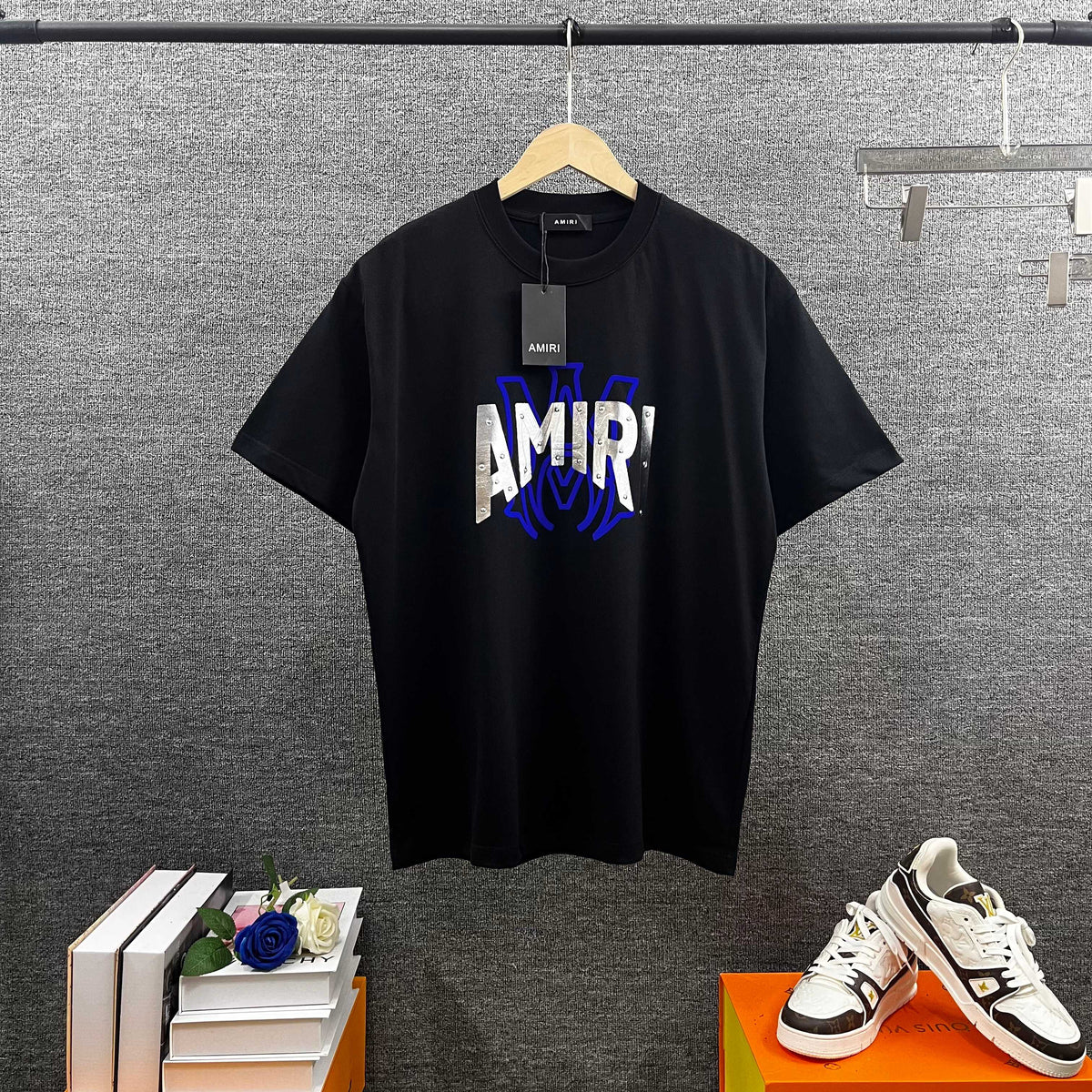 AMIRI Layered Metallic‑Effect Letter Graphic Short‑Sleeve Tee