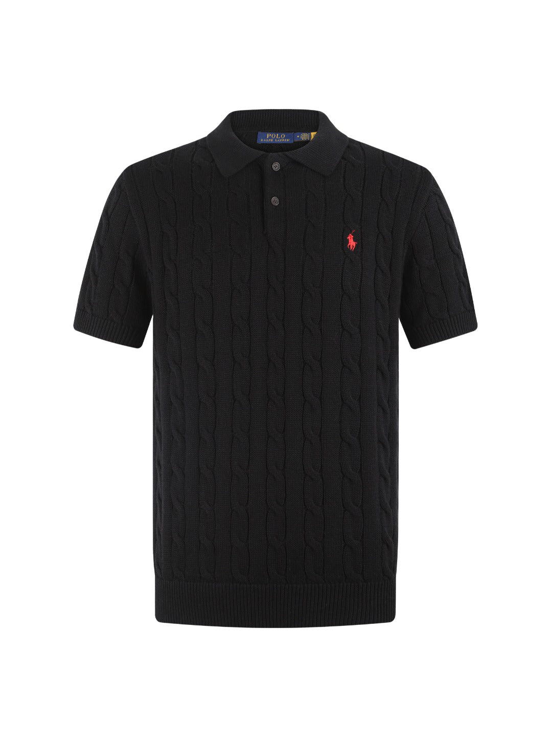 Polo Ralph Lauren Men’s Cable‑Knit Short‑Sleeve Polo Sweater, Small Red Pony Embroidery