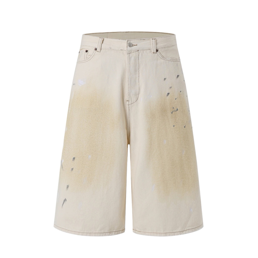 cne Studios Vintage Paint‑Splatter Denim Jort Shorts
