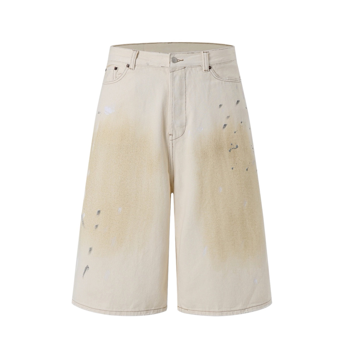 cne Studios Vintage Paint‑Splatter Denim Jort Shorts