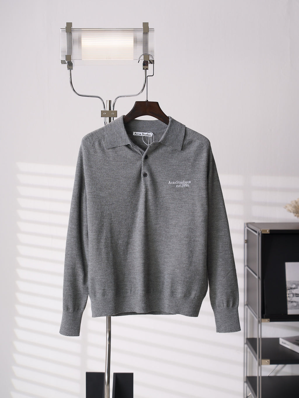 Acne Studios Est.1996 Embroidered Long‑Sleeve Knit Polo Shirt