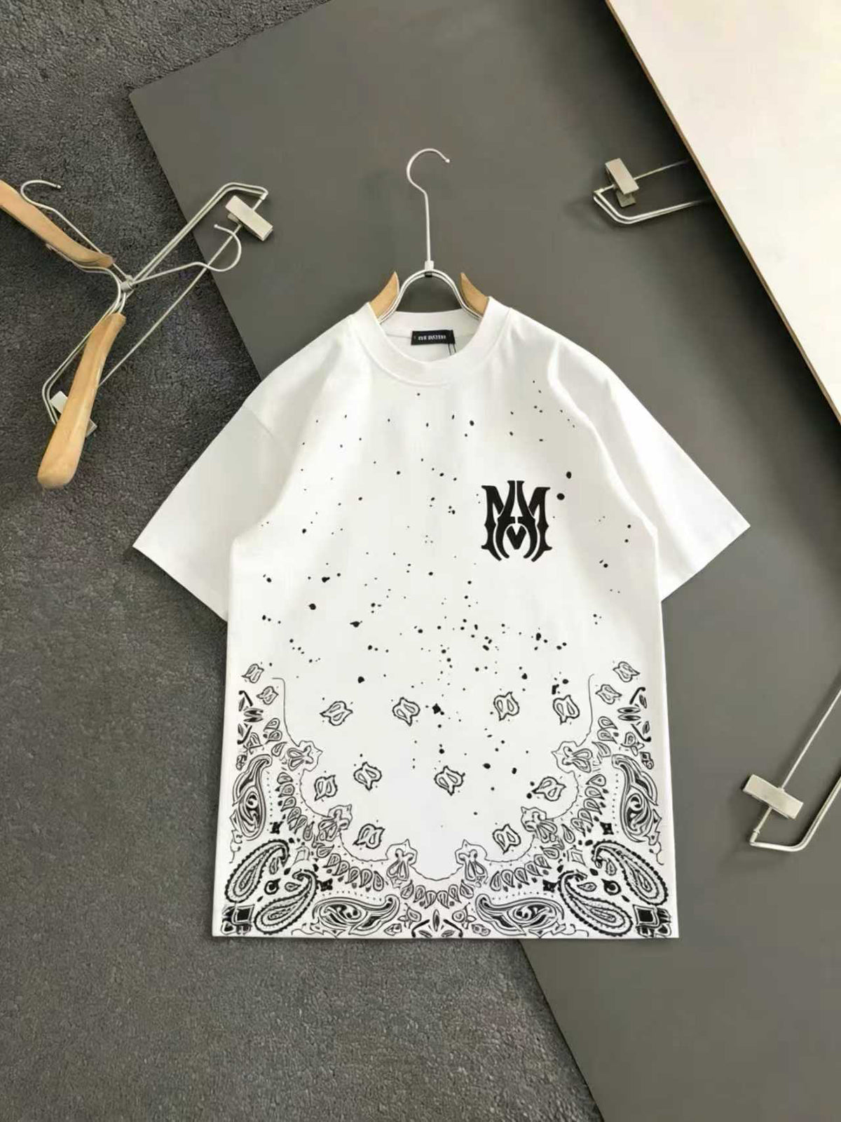 Amiri Bandana Splash Print Crew‑Neck Short‑Sleeve T‑Shirt