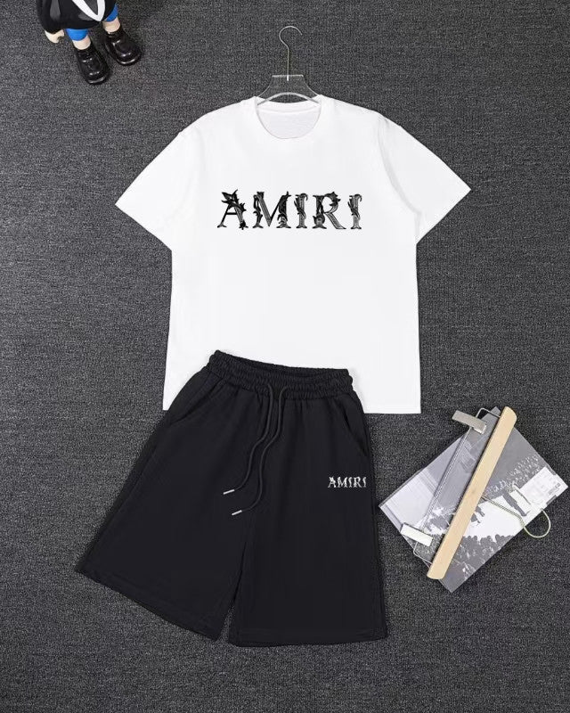Amiri Vintage Text Graphic Short‑Sleeve T‑Shirt & Drawstring Shorts Two‑Piece Set