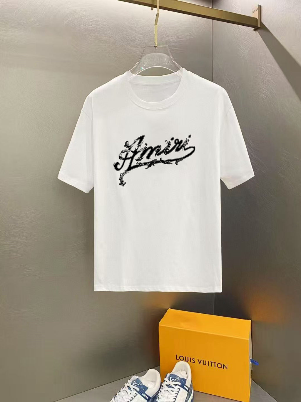 Amiri Ornate Script Front Graphic Crew‑Neck Short‑Sleeve T‑Shirt
