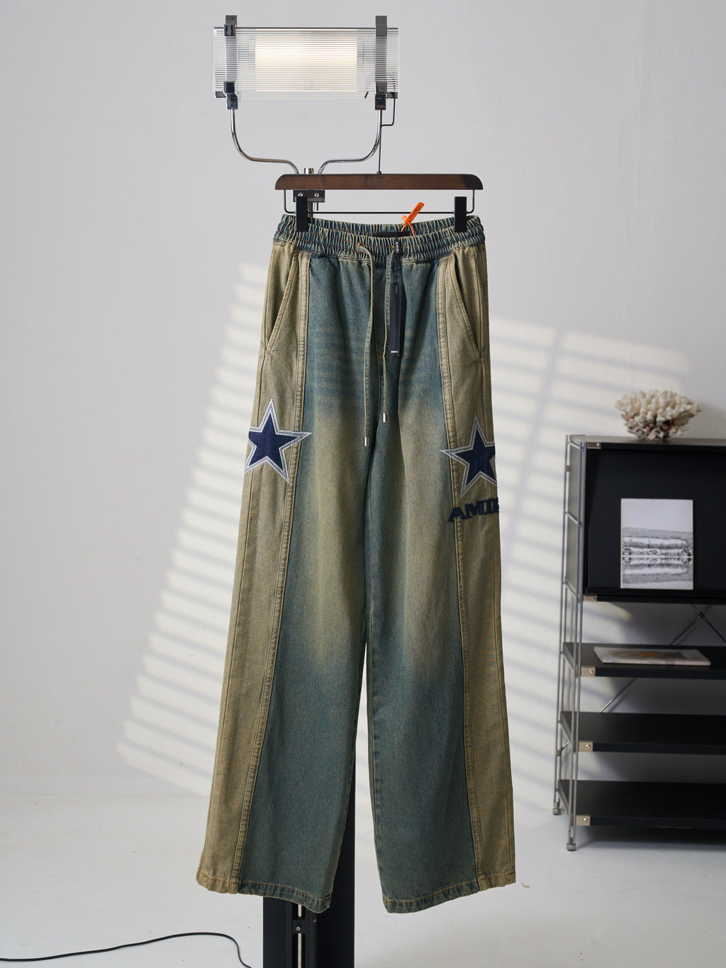 AMIRI Star‑Patch Paneled Drawstring Denim Pants