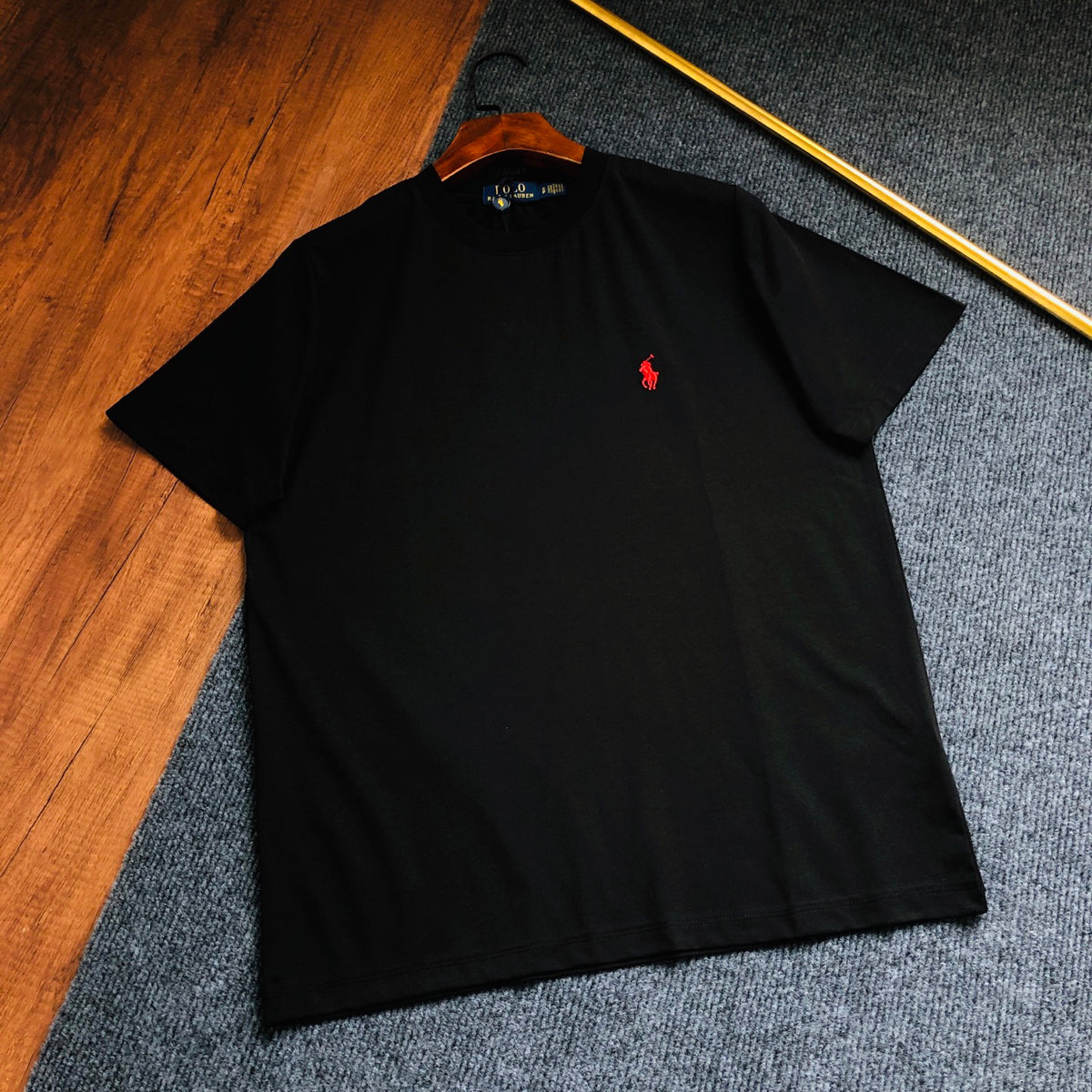 Men's Cotton Crew Neck Short‑Sleeve T‑Shirt, Red Pony Chest Embroidery