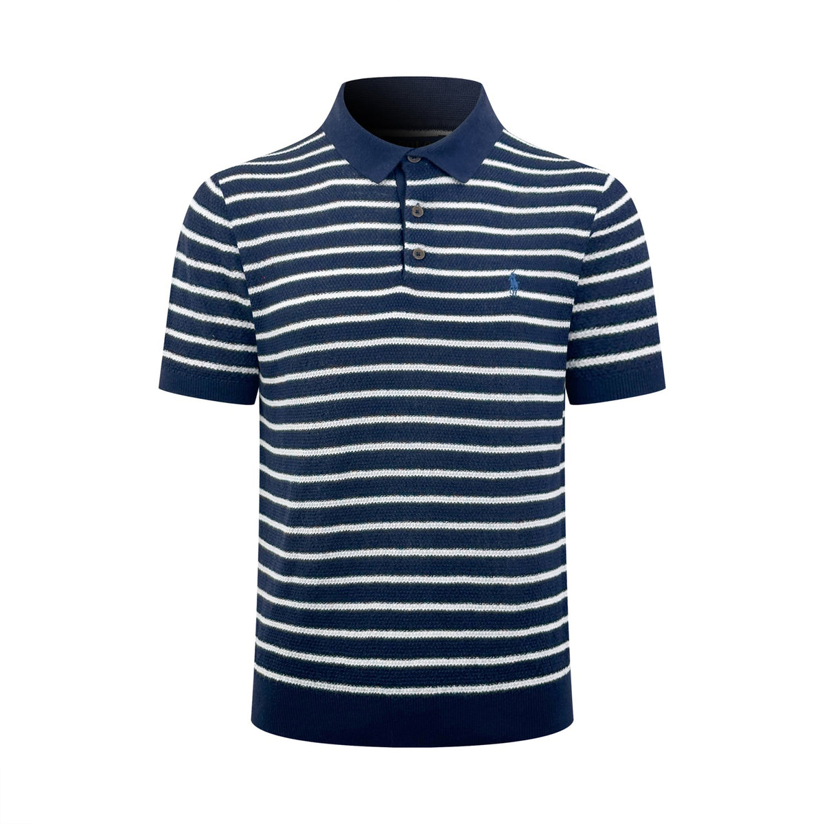 Polo Ralph Lauren Men's Striped Short‑Sleeve Knit Polo Shirt, Small Navy Pony Embroidery