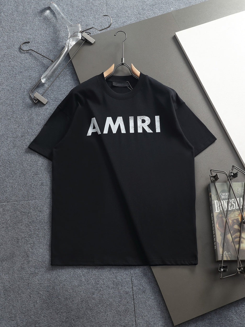 AMIRI Distressed Bold Logo Crew Neck Short‑Sleeve T‑Shirt