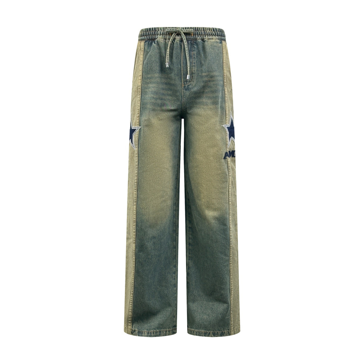 AMIRI Star‑Patch Elastic Waist Wide‑Leg Denim Pants