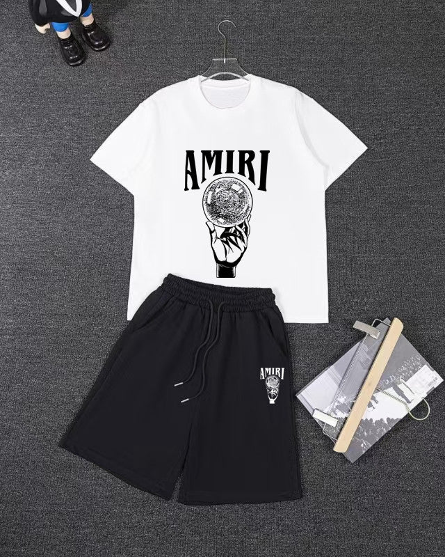 AMIRI Crystal‑Ball‑Hand Graphic Short‑Sleeve Tee & Drawstring Shorts Set