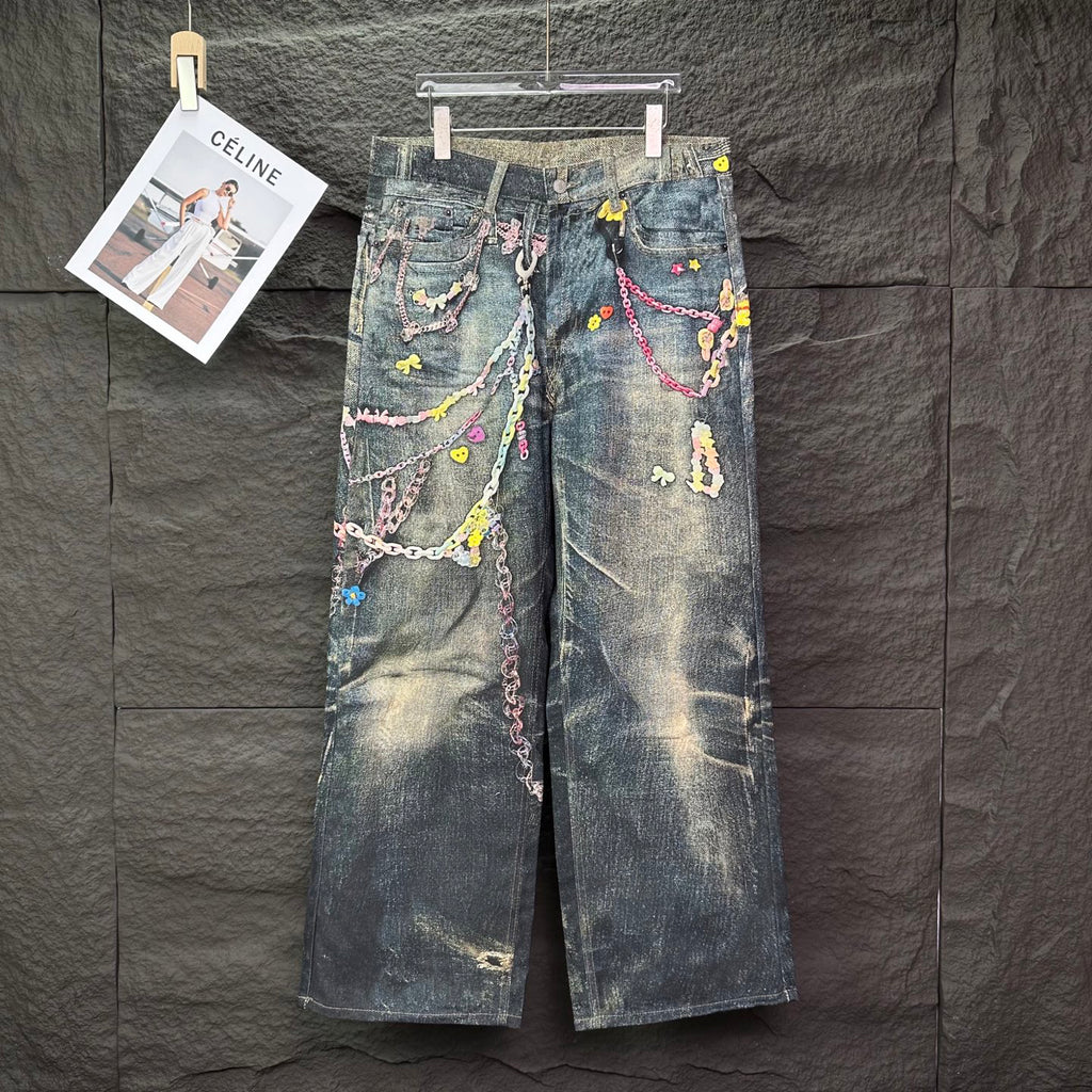 Acne Studios Colorful Chain‑Ornament Wide‑Leg Jeans