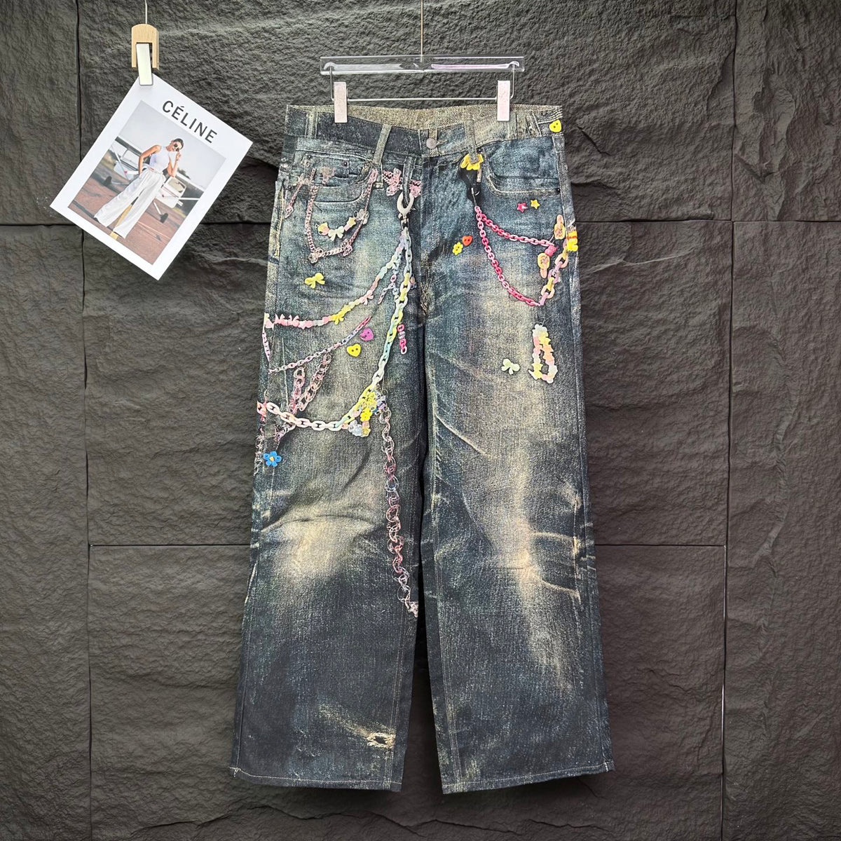 Acne Studios Colorful Chain‑Ornament Wide‑Leg Jeans