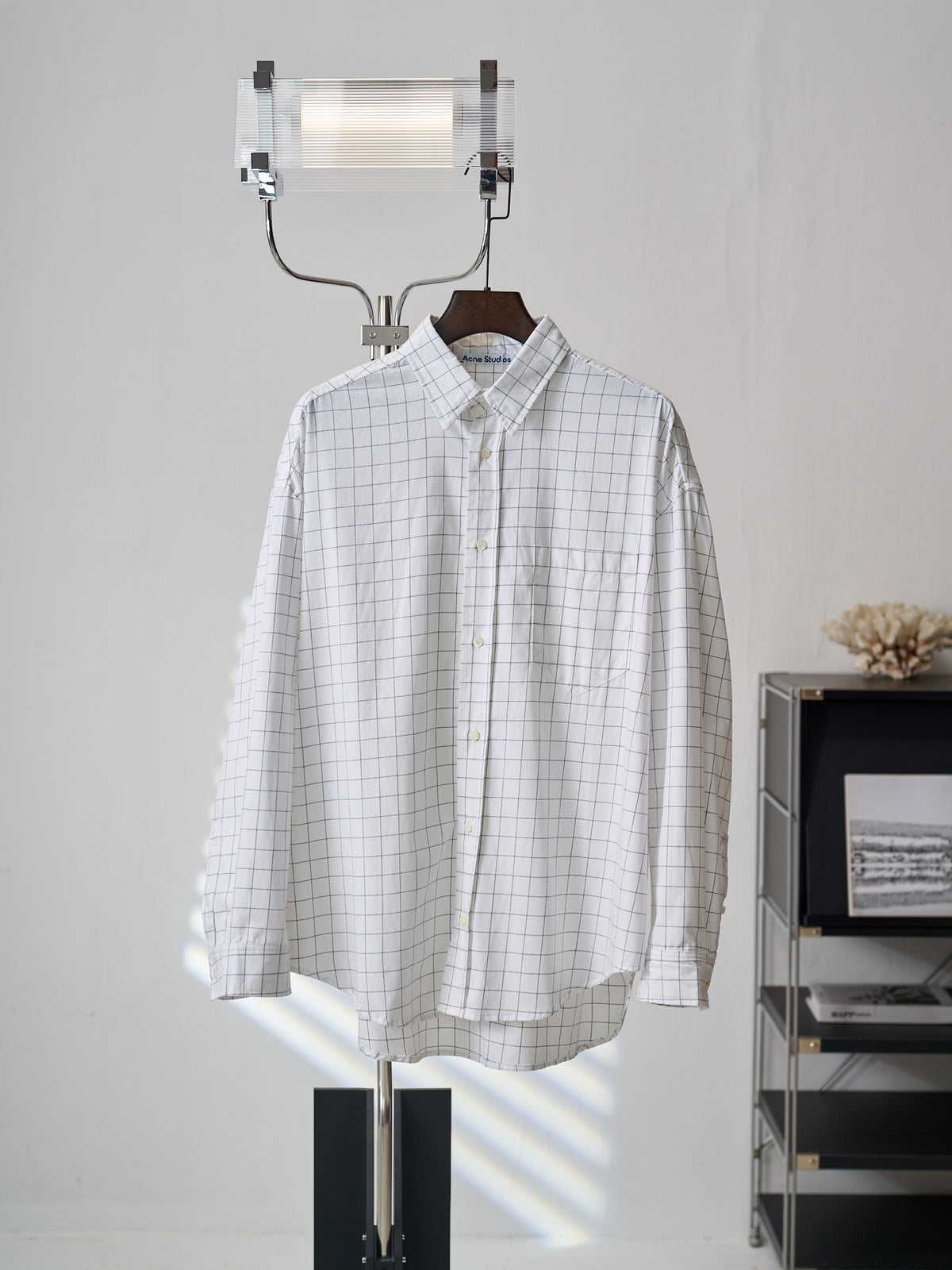 Acne Studios Grid‑Print Oversized Long‑Sleeve Shirt