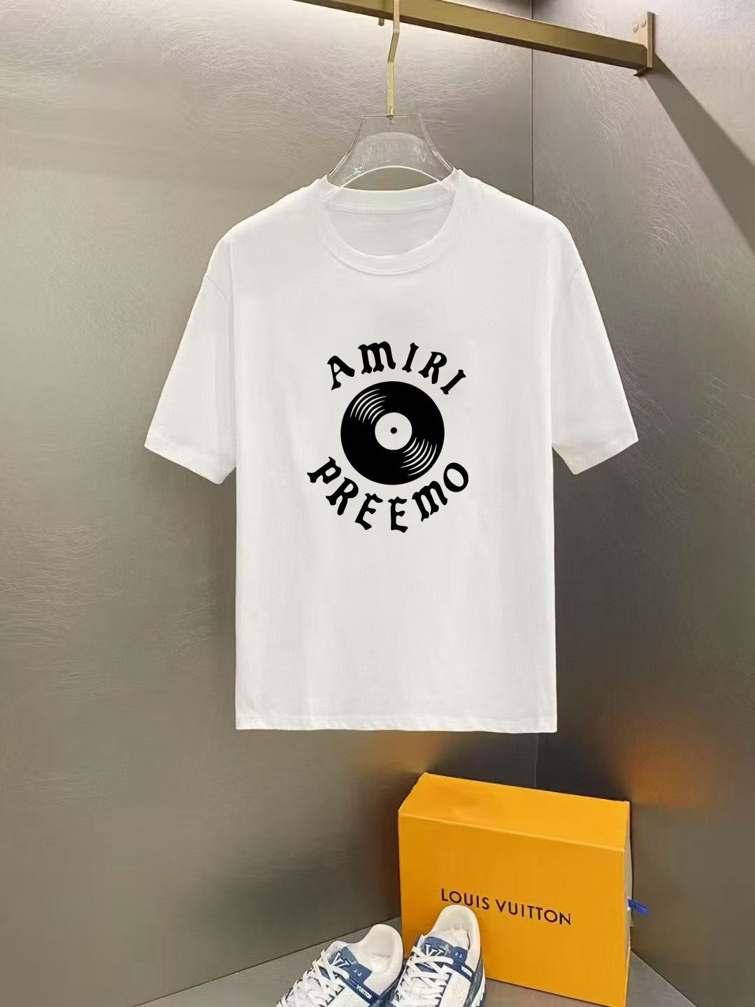 Amiri Preemo Vinyl Record Front Graphic Crew‑Neck Short‑Sleeve T‑Shirt