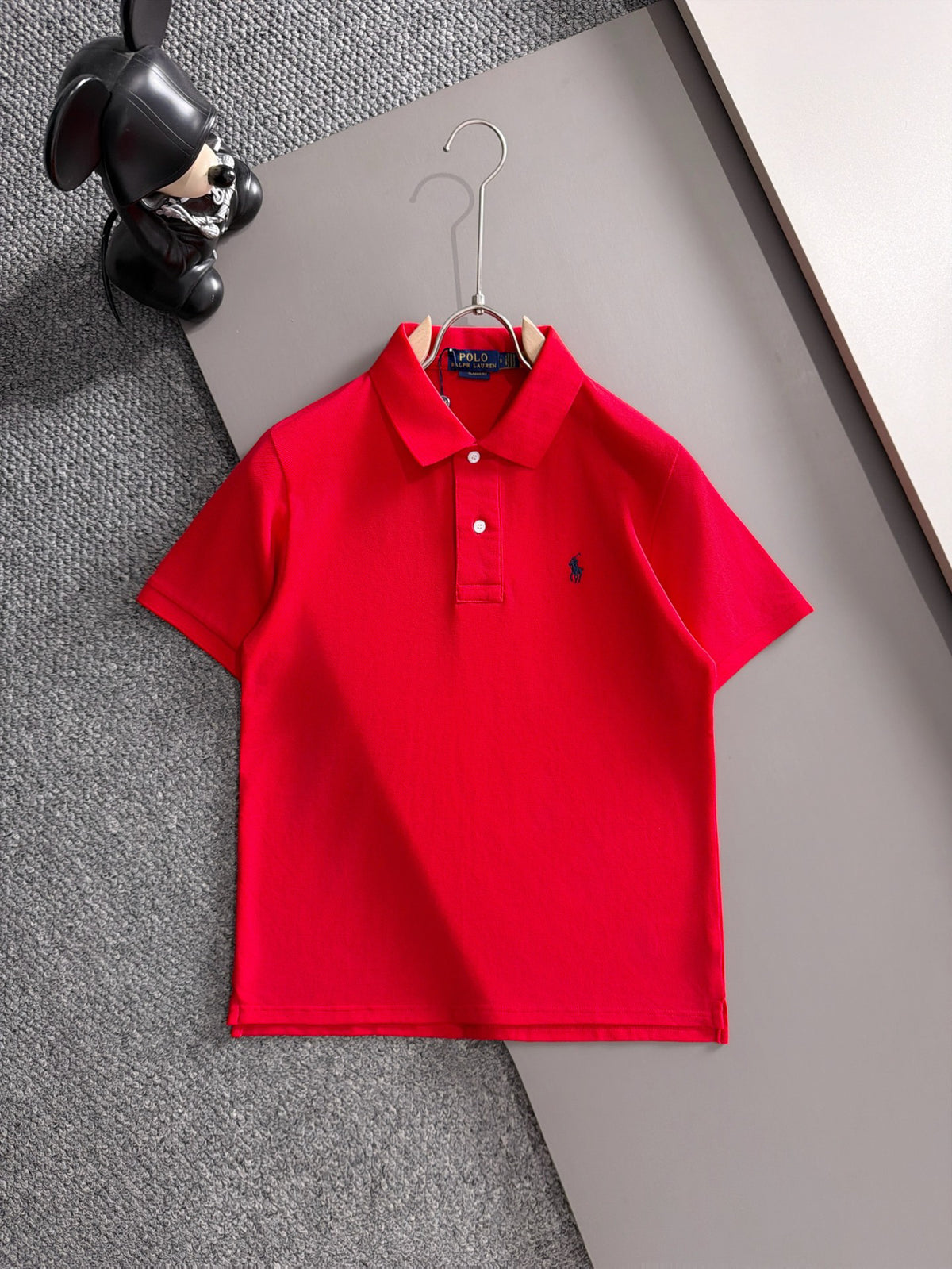 Kids Pique Knit Short‑Sleeve Polo Shirt Small Horse Embroidery Solid Red Casual Top