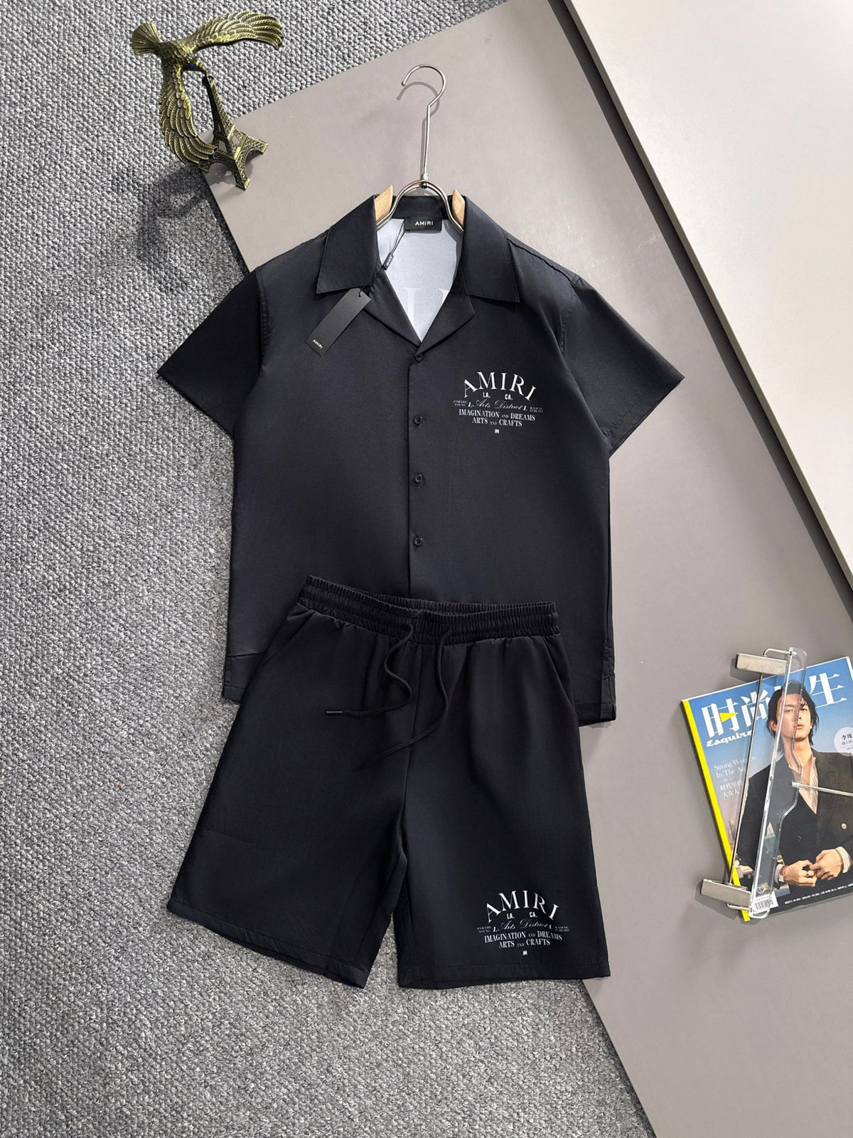 AMIRI Arts District Arch Logo Camp Collar Shirt and Shorts Set