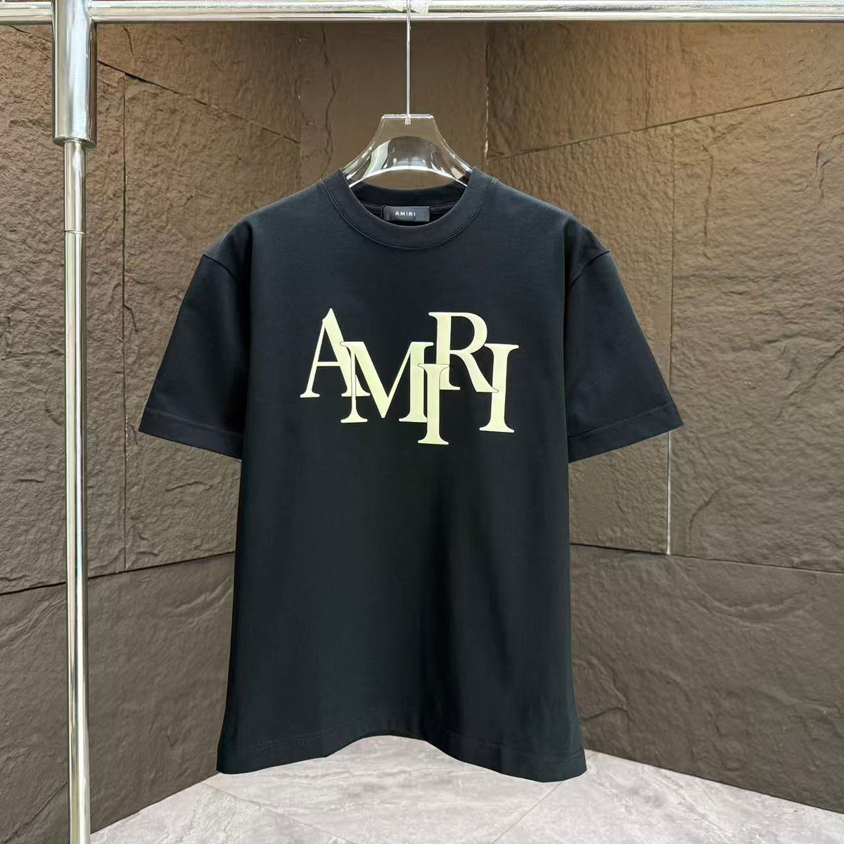 AMIRI Overlapped Stacked Logo Crew‑Neck Short‑Sleeve T‑Shirt