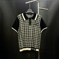 AMIRI Geometric Jacquard Color‑Block Short‑Sleeve Knit Polo Shirt