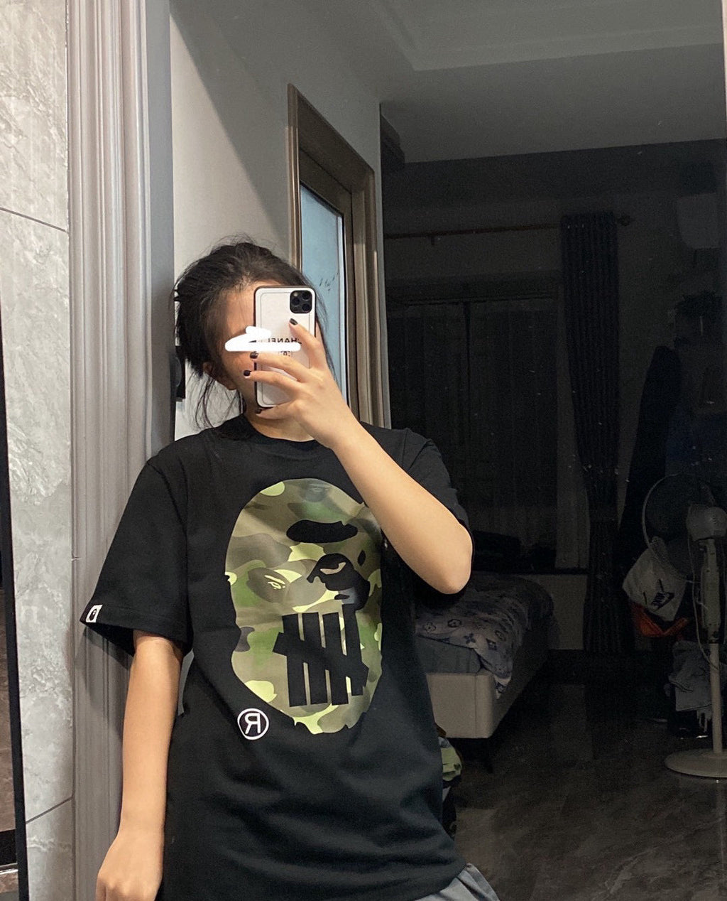 BAPE × UNDEFEATED Green Camo Ape Head Collab Oversized Unisex T-Shirt