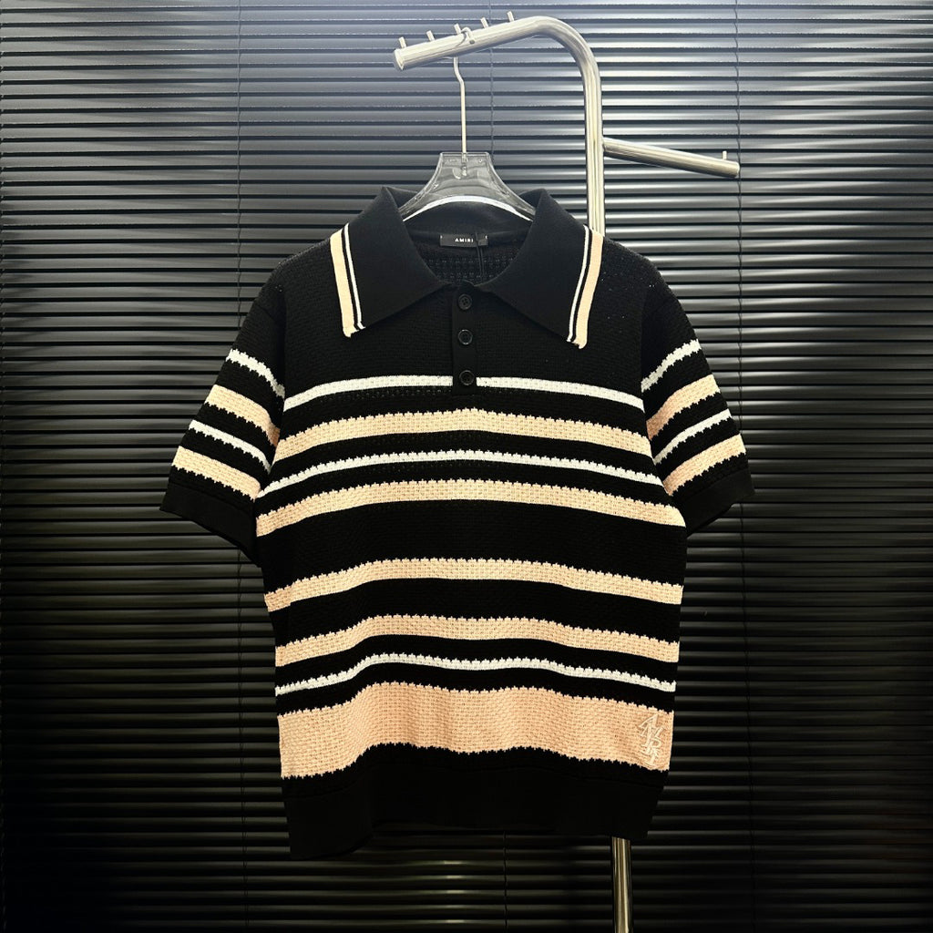 AMIRI Striped Knit Short‑Sleeve Polo Shirt