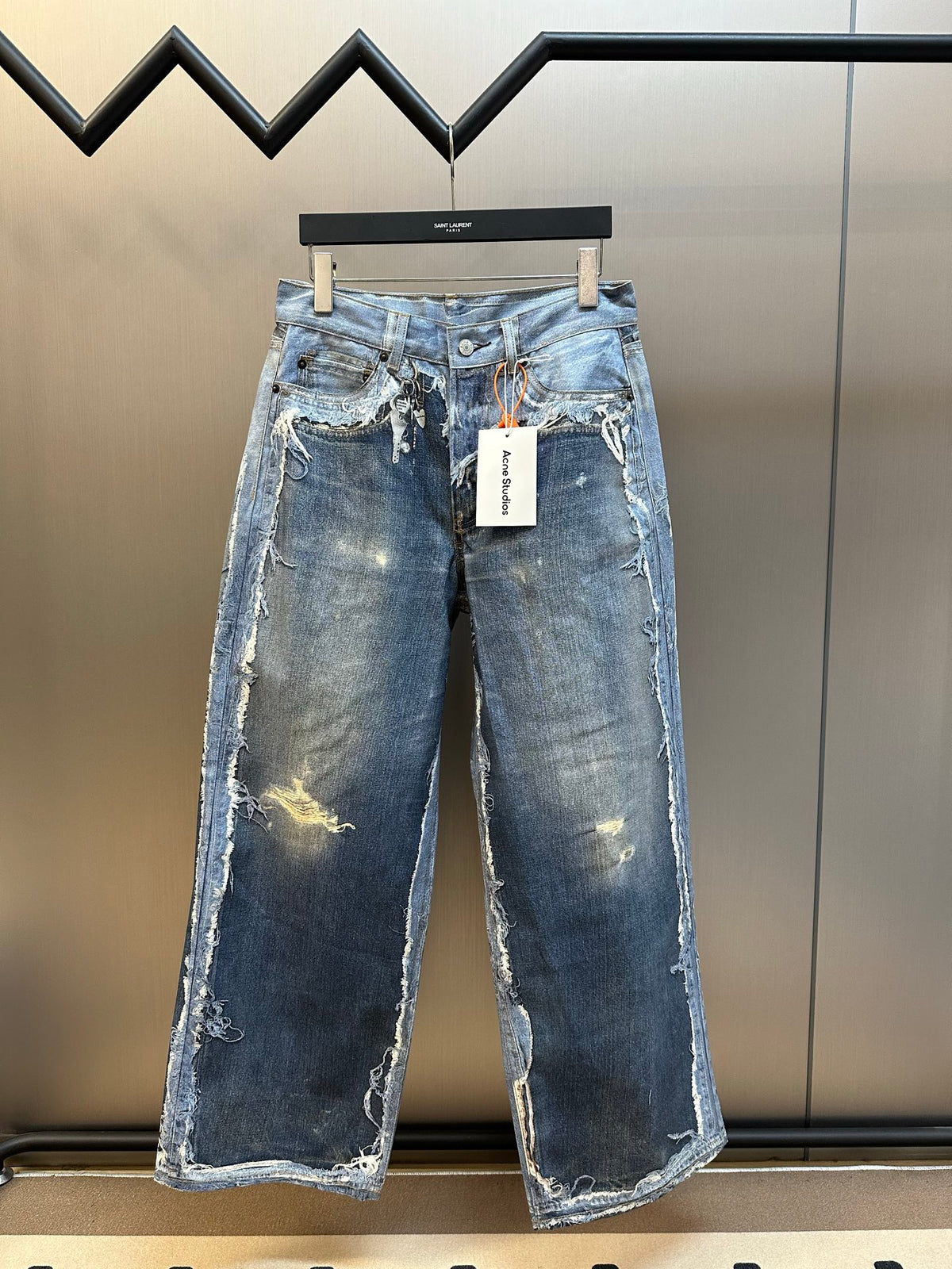 Acne Studios Heavy Distressed Frayed Edge Wide‑Leg Jeans