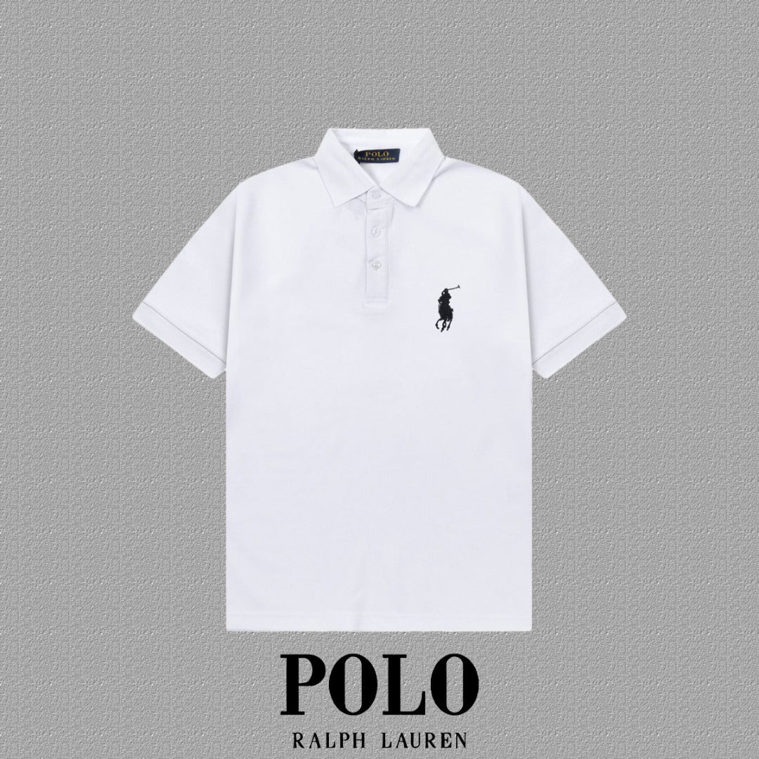 Men's Classic Collar Short‑Sleeve Polo Shirt Small Horse Embroidery Solid Casual Top
