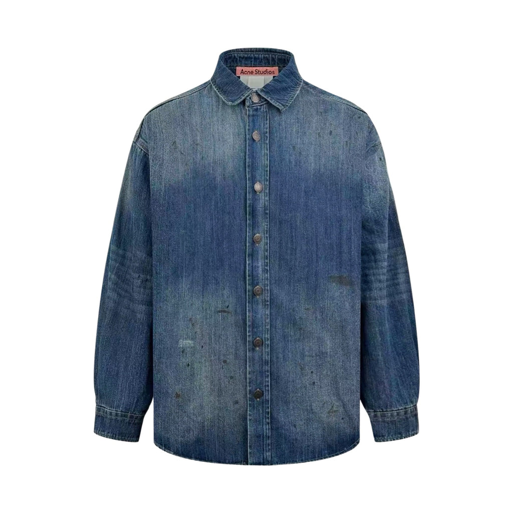 Acne Studios Paint‑Splatter Washed Denim Oversized Long‑Sleeve Shirt‑Jacket