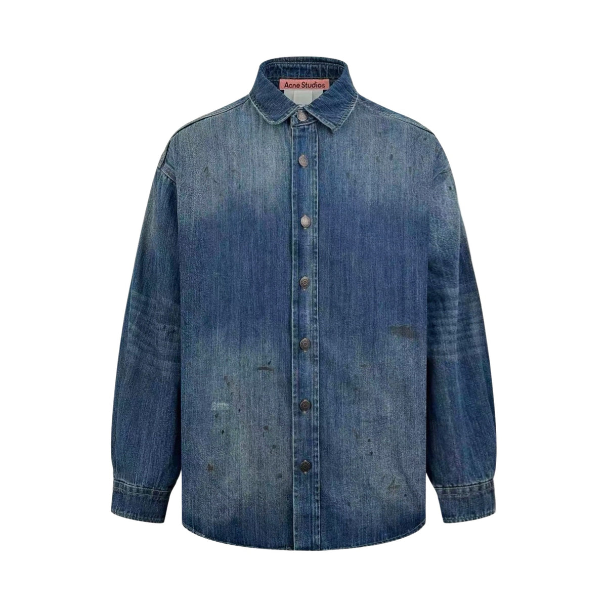 Acne Studios Paint‑Splatter Washed Denim Oversized Long‑Sleeve Shirt‑Jacket
