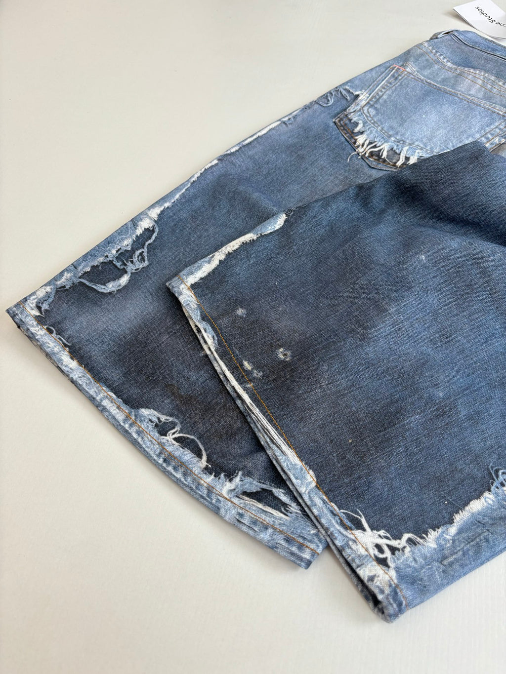 Acne Studios Heavily Distressed Denim Jort Shorts
