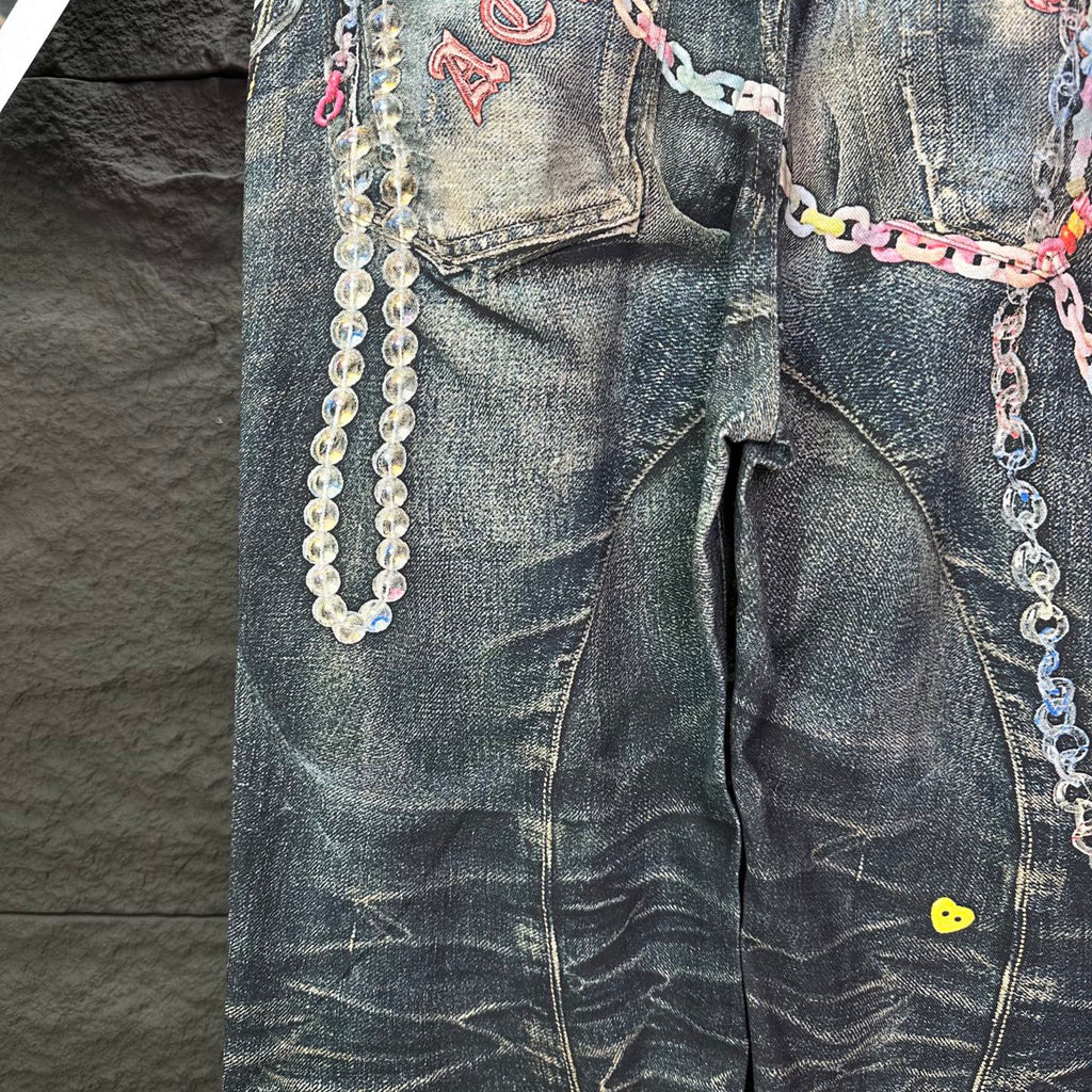 Acne Studios Colorful Chain‑Ornament Wide‑Leg Jeans
