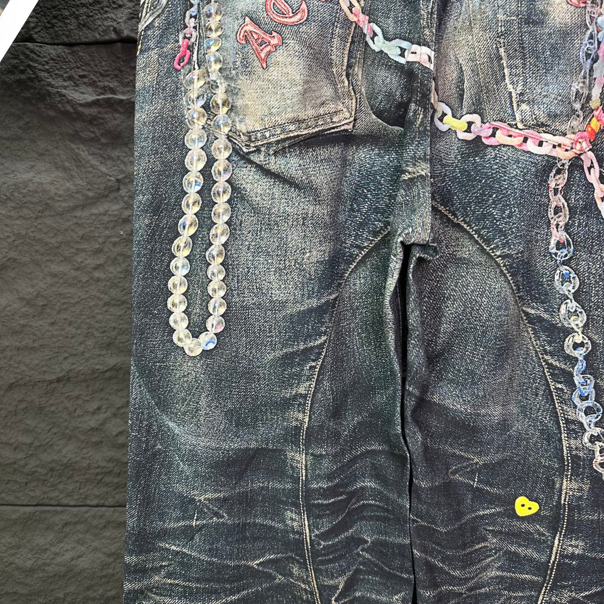 Acne Studios Colorful Chain‑Ornament Wide‑Leg Jeans