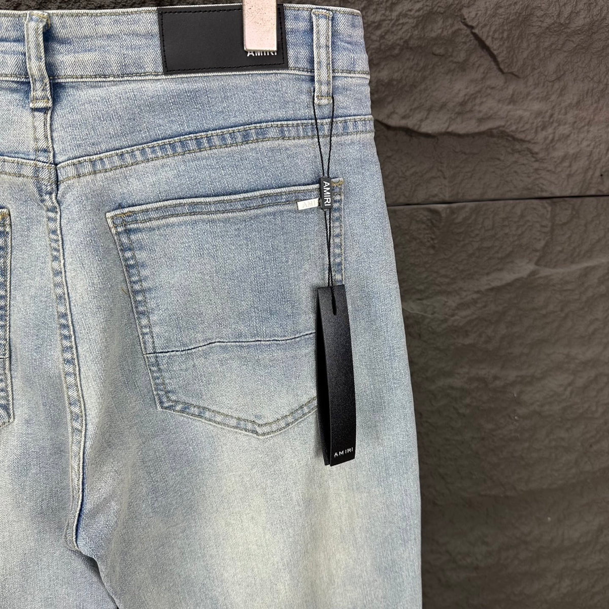 AMIRI White Ribbed Patch Distressed Slim‑Fit Denim Jeans